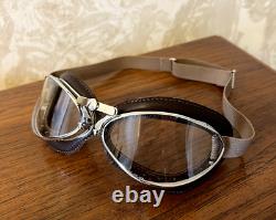 Aviator Motorcycle Goggles Gunmetal Plated Brown Foam Clear Lens Carry Case Box