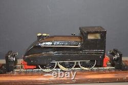 Cased Vintage Metal Scratch Built/Folk Art Steam Train On Tracks, c1960