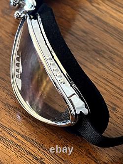 Motorcycle Aviator Goggles Gunmetal Plated Black Foam Clear Lens Carry Case Box